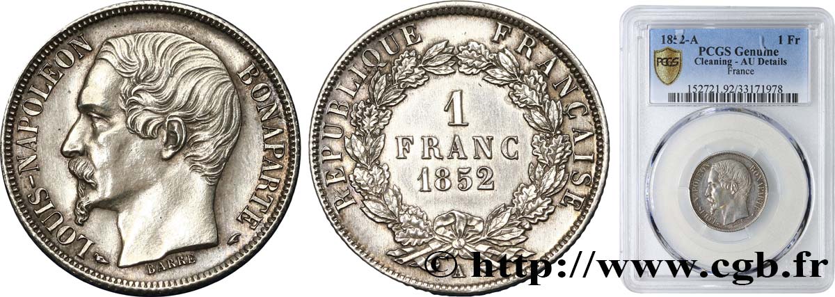 1 franc Louis-Napoléon 1852 Paris F.212/1 AU58 PCGS