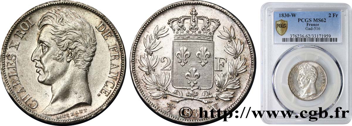2 francs Charles X 1830 Lille F.258/70 SUP62 PCGS