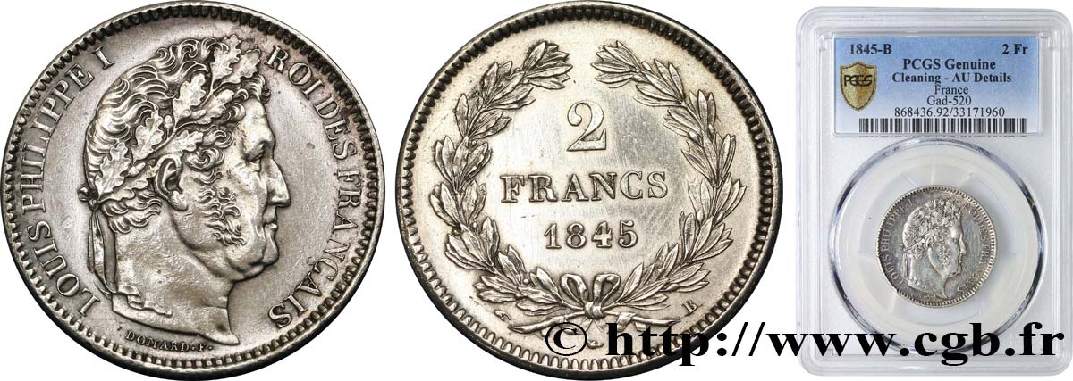 2 francs Louis-Philippe 1845 Rouen F.260/104 SPL58 PCGS