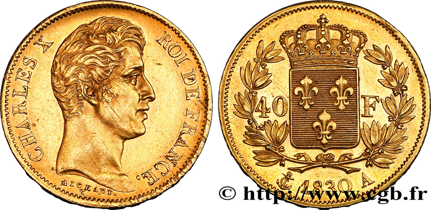 40 francs or Charles X, 2e type 1830 Paris F.544/5 AU55 
