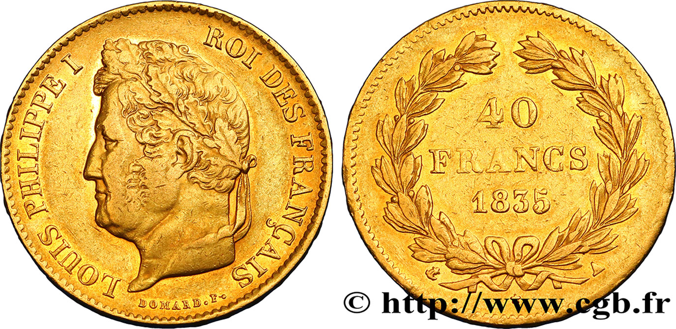40 francs or Louis-Philippe 1835 Paris F.546/8 SS40 