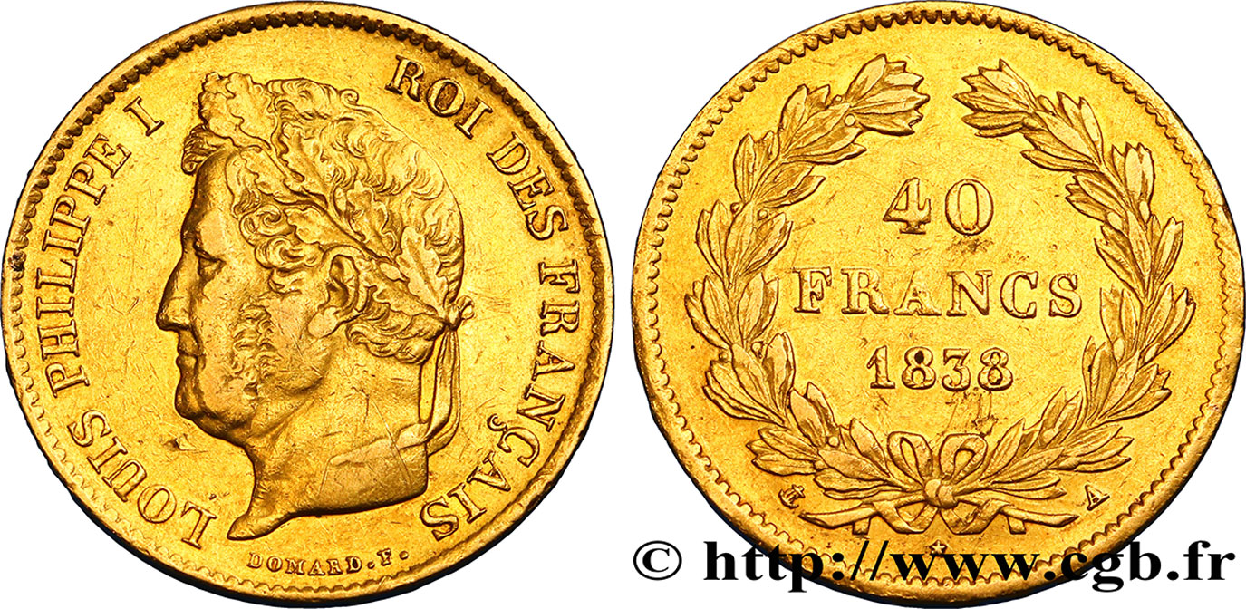 40 francs or Louis-Philippe 1838 Paris F.546/11 MBC42 