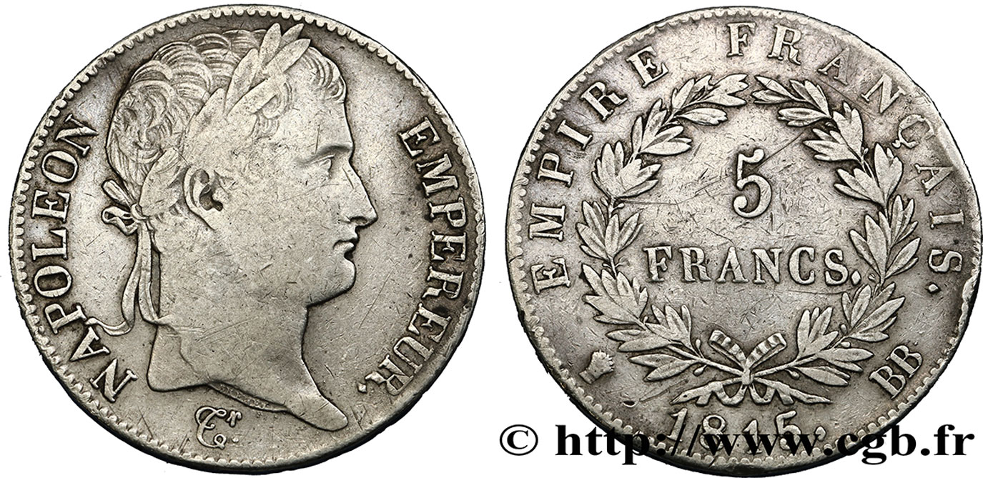 5 francs Napoléon Empereur, Cent-Jours 1815 Strasbourg F.307A/3 VF30 