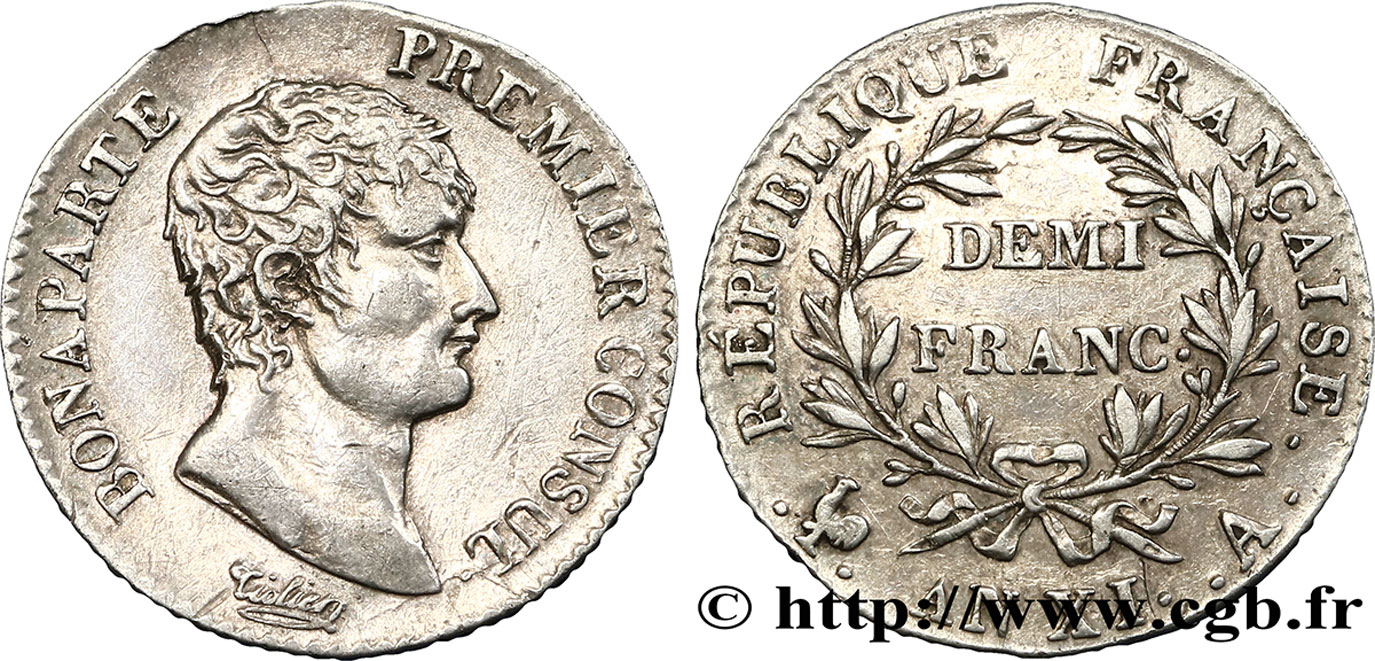 Demi-franc Bonaparte Premier Consul 1803 Paris F.173/1 AU50 