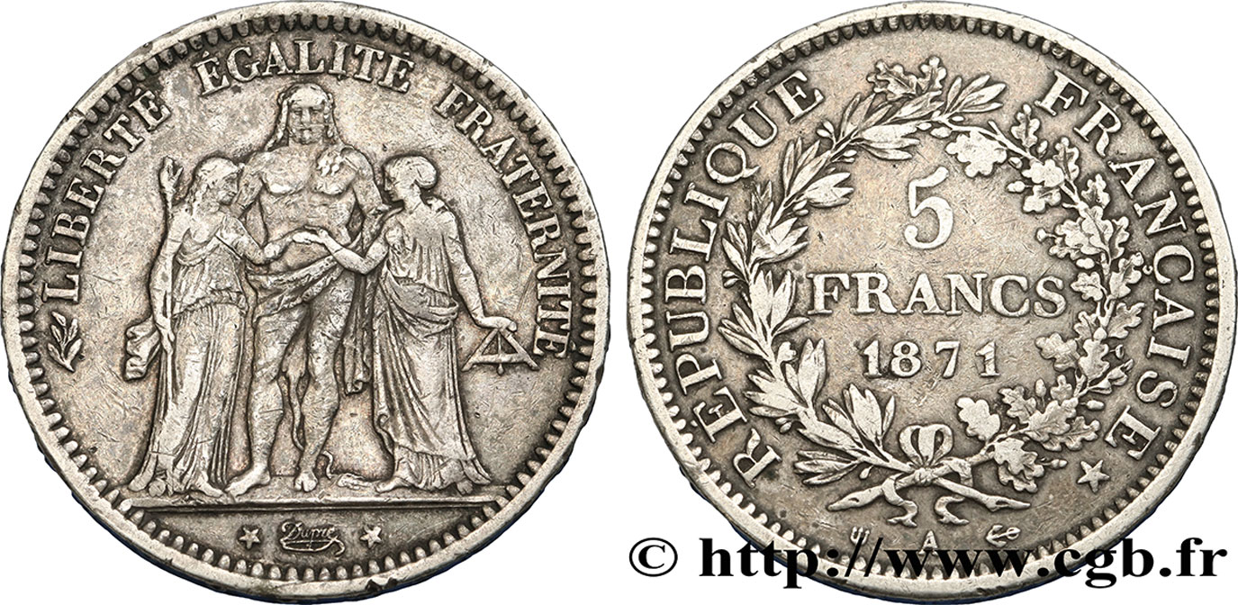 5 francs Hercule, dite “Camélinat” 1871 Paris F.334/4 TB30 