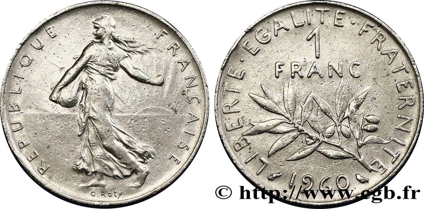 1 franc Semeuse, nickel, frappe médaille 1960 Paris F.226/4 var. VF35 