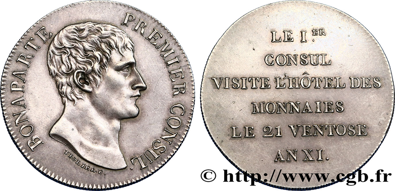Monnaie de visite, module de 5 francs, pour la visite de Bonaparte à l’hôtel des Monnaies de Paris 1803 Paris VG.1203  VZ60 
