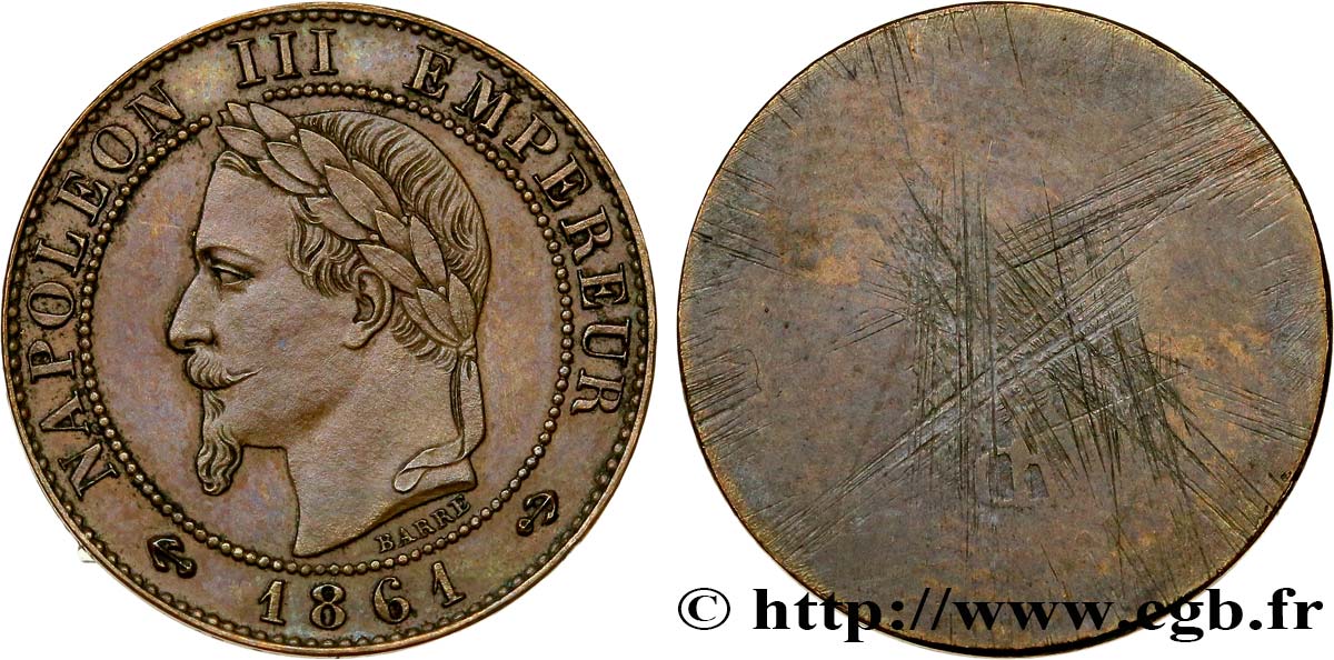 Essai uniface de Un centime Napoléon III, tête laurée 1861  VG.3602  SUP55 