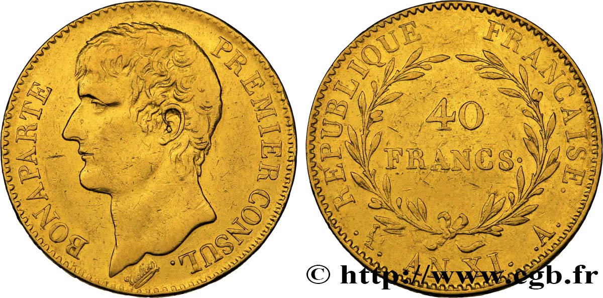 40 francs or Bonaparte Premier Consul 1803 Paris F.536/2 SS42 