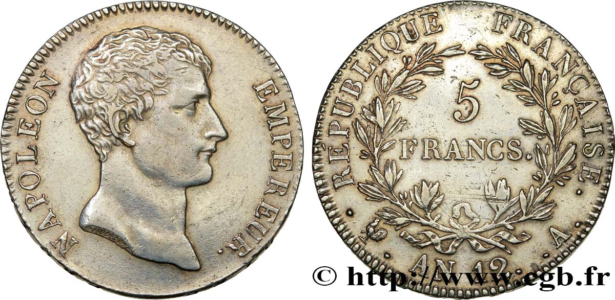5 francs Napoléon Empereur, type intermédiaire 1804 Paris F.302/1 AU52 