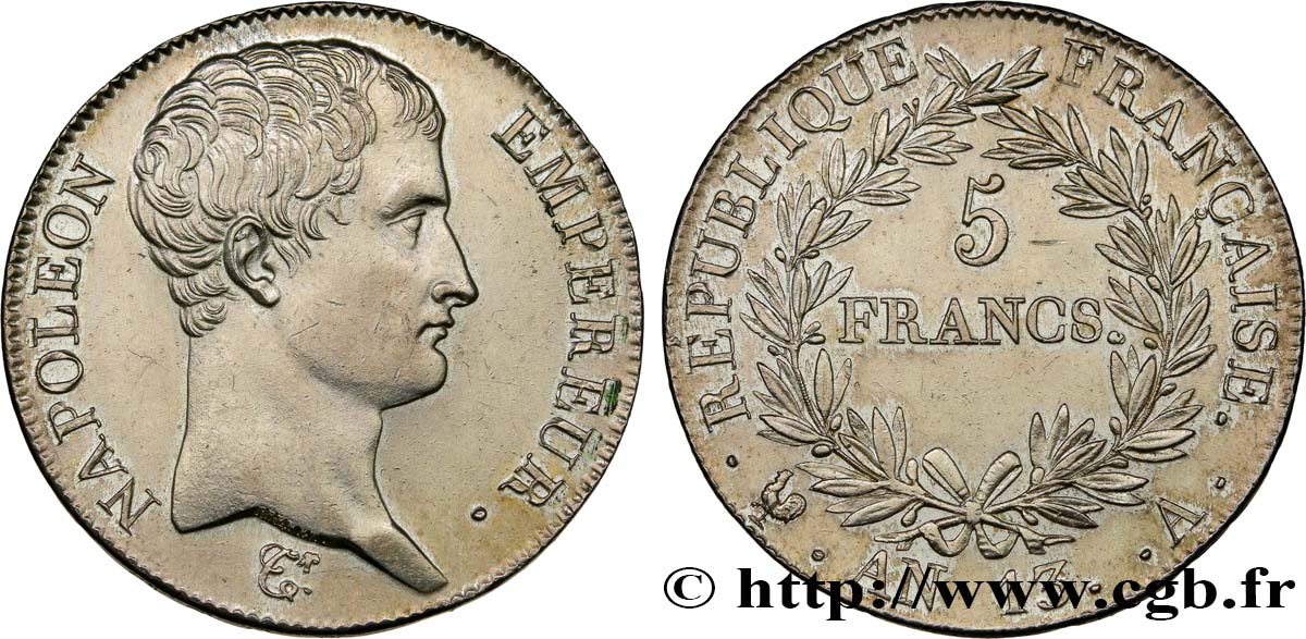5 francs Napoléon Empereur, Calendrier révolutionnaire 1805 Paris F.303/2 SPL58 