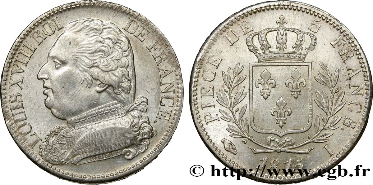 5 francs Louis XVIII, buste habillé 1815 Limoges F.308/20 SPL60 