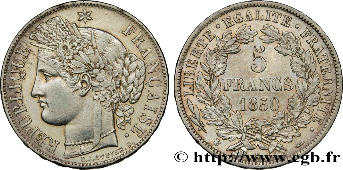 5 francs Cérès, IIe République 1850 Bordeaux F.327/6 BB52 