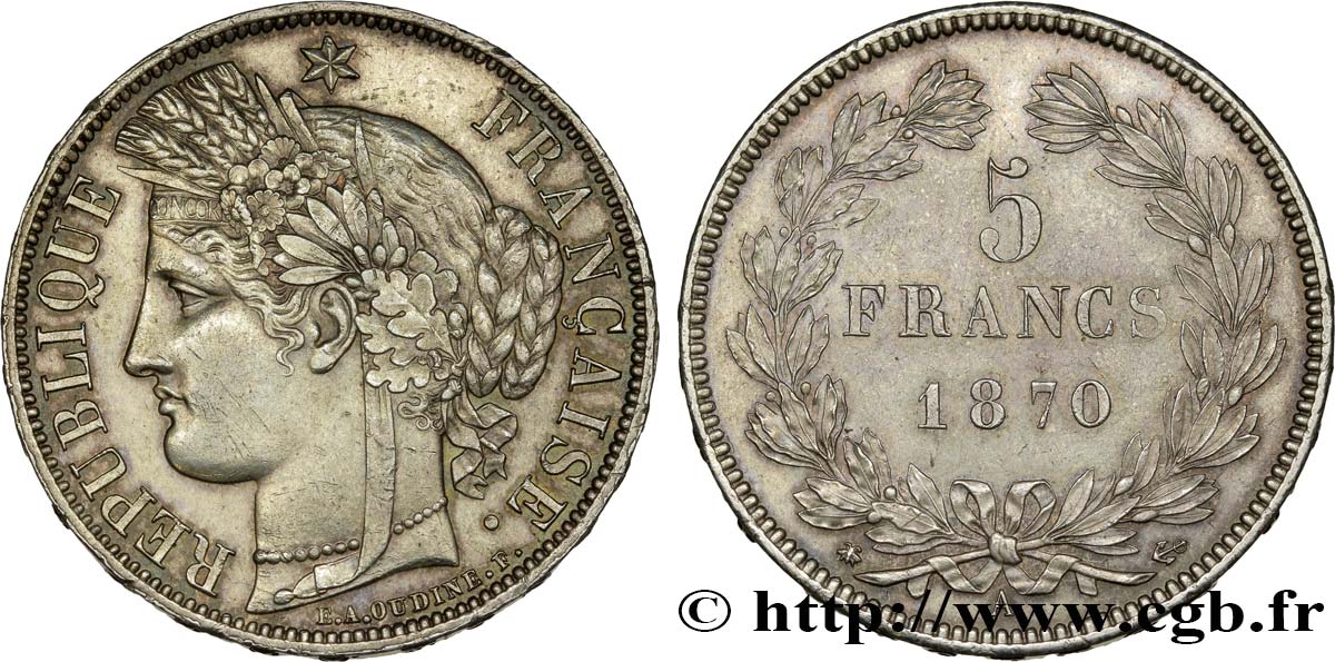 5 francs Cérès, sans légende 1870 Paris F.332/1 VZ55 