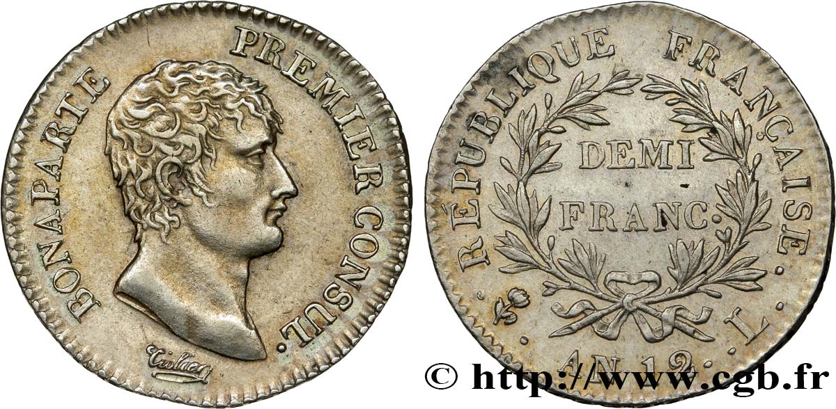 Demi-franc Bonaparte Premier Consul 1804 Bayonne F.173/9 SPL58 