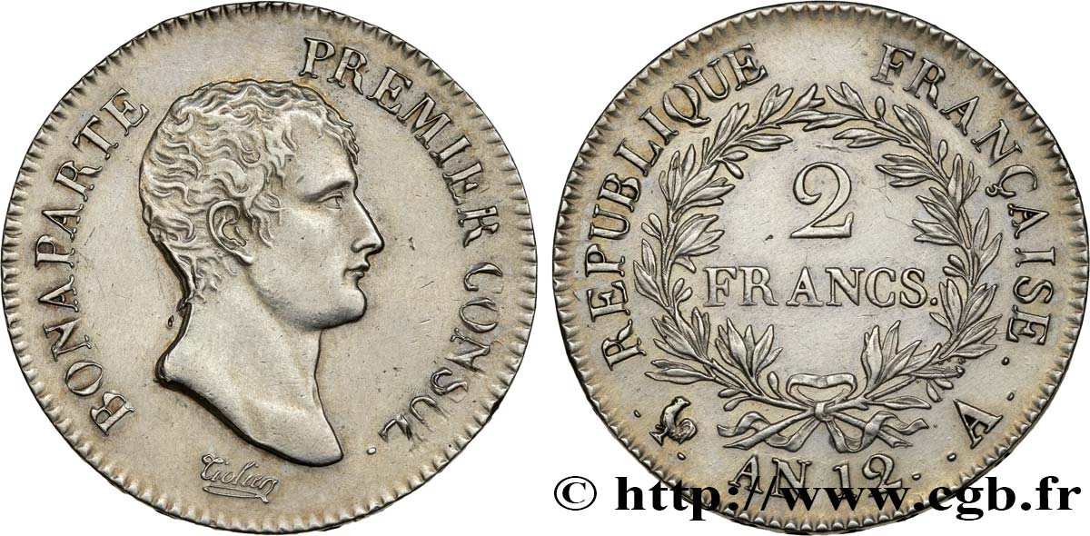 2 francs Bonaparte Premier Consul 1804 Paris F.250/1 AU52 