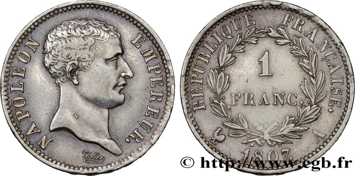 1 franc Napoléon Empereur, tête de nègre 1807 Paris F.203/1 MBC52 