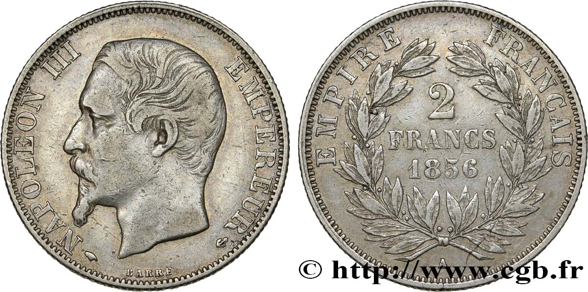 2 francs Napoléon III, tête nue 1856 Paris F.262/4 XF40 