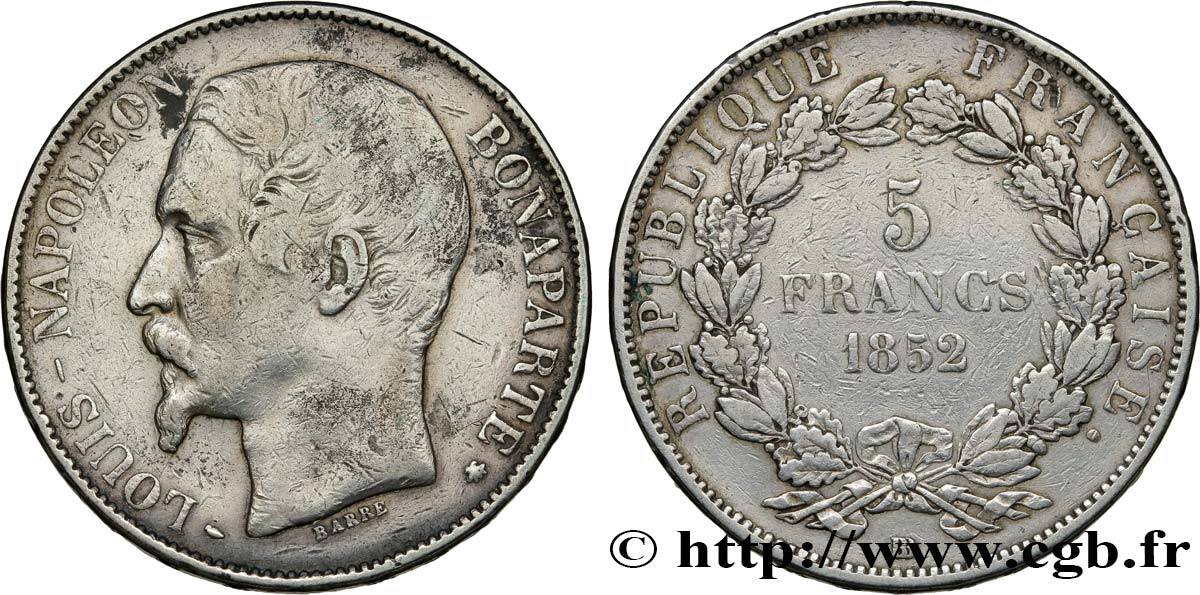 5 francs Louis-Napoléon 1852 Strasbourg F.329/3 VF30 