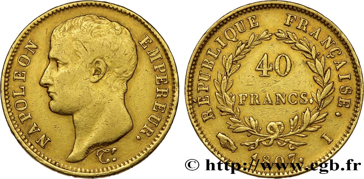 40 francs or Napoléon tête nue, type transitoire 1807 Limoges F.539/2 XF42 