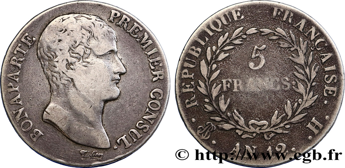 5 francs Bonaparte Premier Consul 1804 La Rochelle F.301/15 VF30 