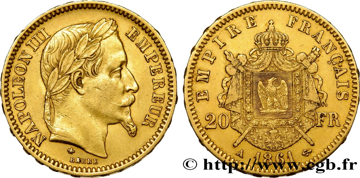 20 francs or Napoléon III, tête laurée 1861 Paris F.532/1 TTB48