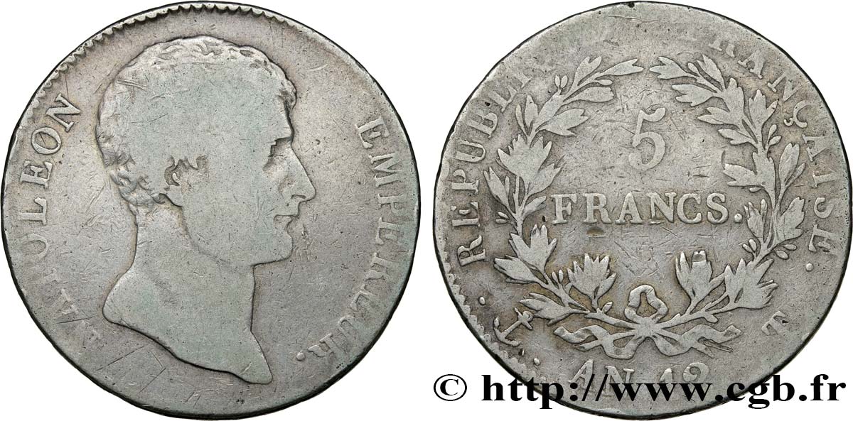 5 francs Napoléon Empereur, type intermédiaire 1804 Nantes F.302/12 F12 