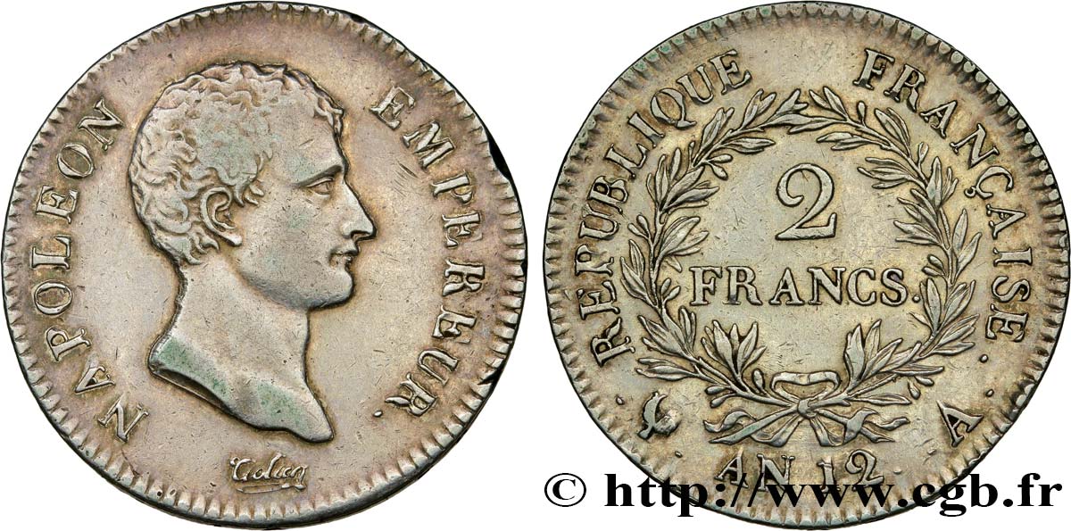2 francs Napoléon Empereur, Calendrier révolutionnaire 1804 Paris F.251/1 XF45 