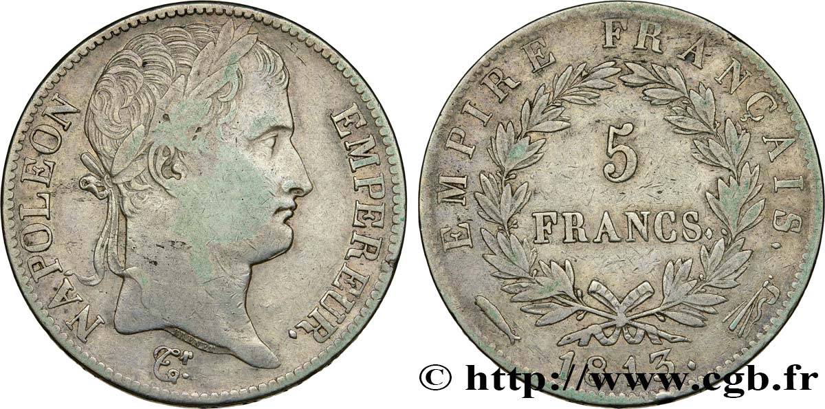 5 francs Napoléon Empereur, Empire français 1813 Utrecht F.307/74 VF38 