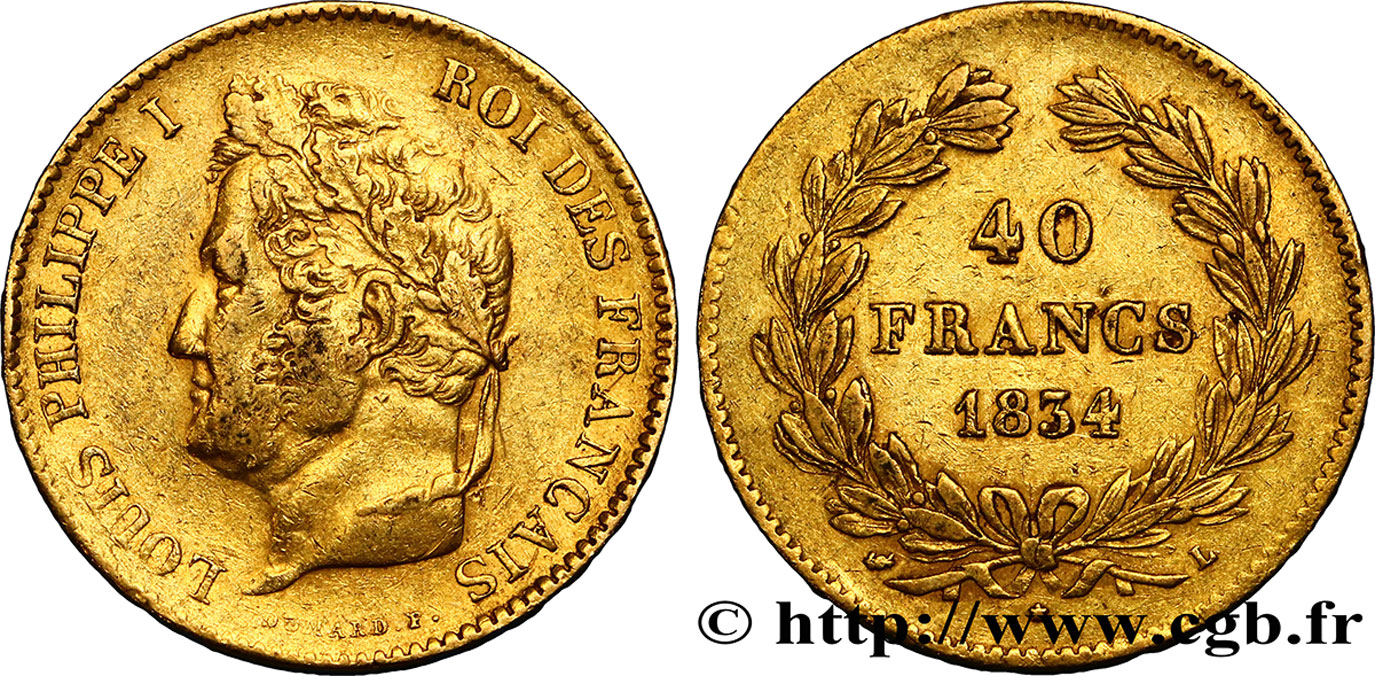 40 francs or Louis-Philippe 1834 Bayonne F.546/7 TB35 