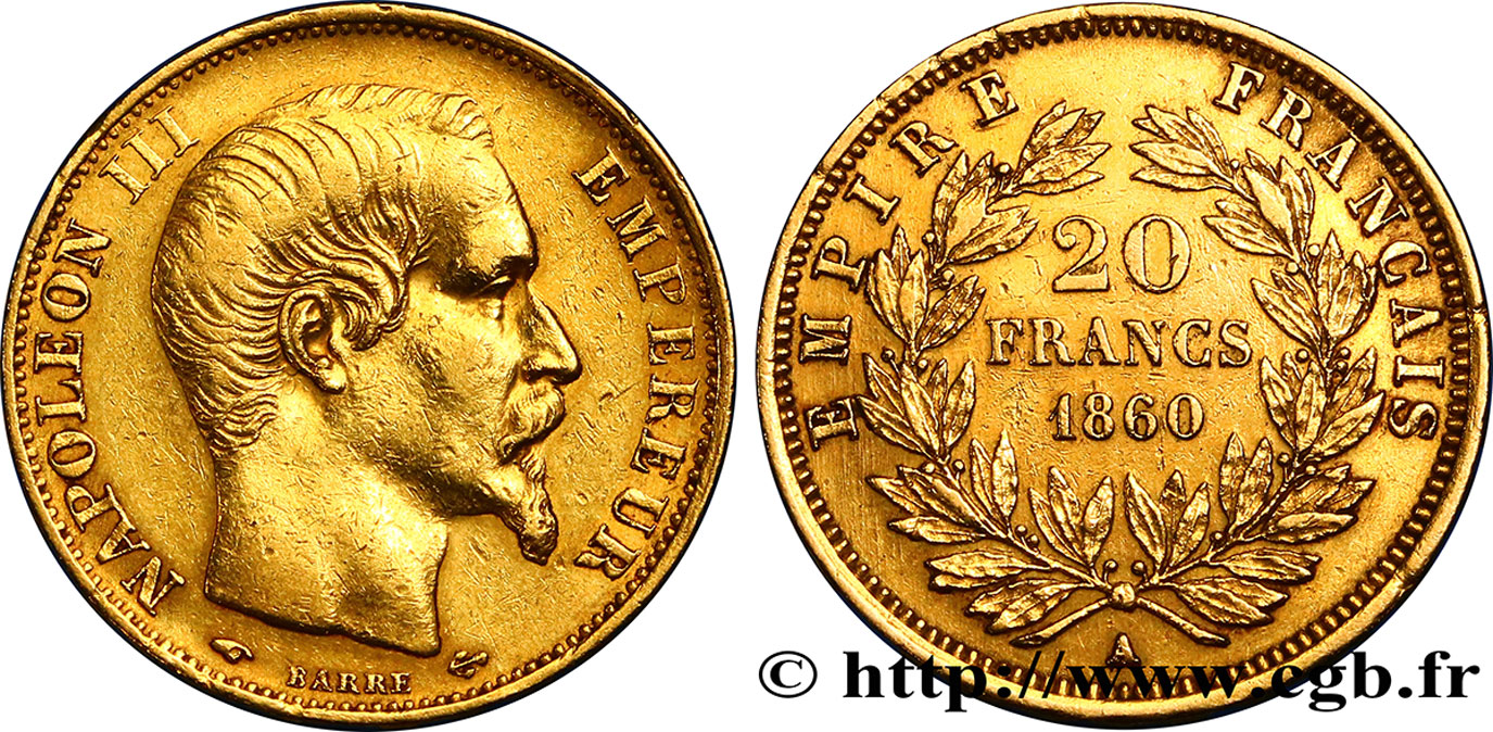 20 francs or Napoléon III, tête nue 1860 Paris F.531/18 XF42 