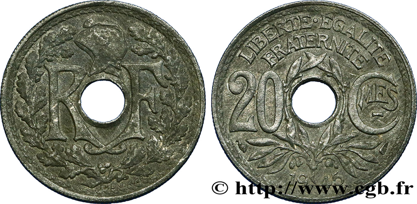 20 centimes Lindauer Zinc 1945  F.155/2 TTB40 