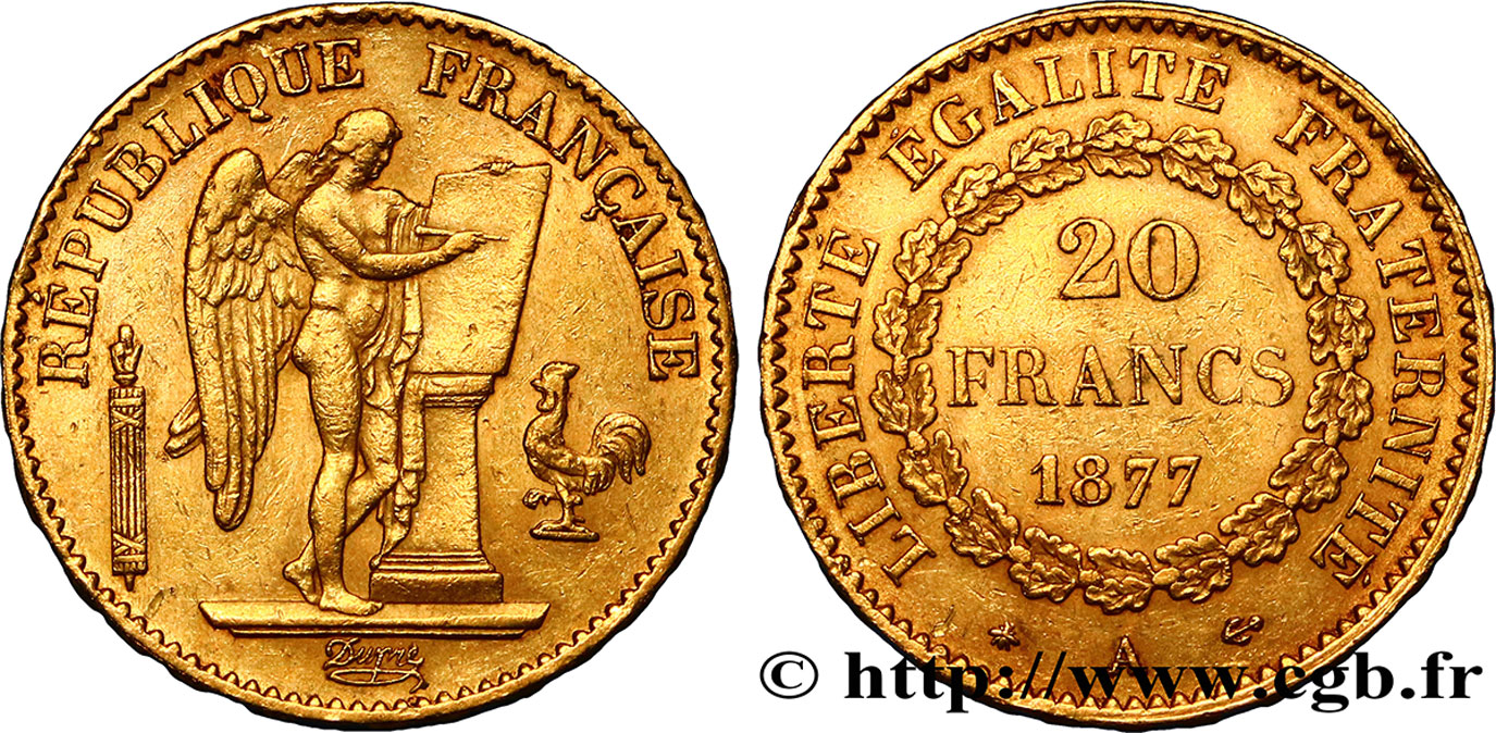 20 francs or Génie, IIIe République 1877 Paris F.533/5 TTB48