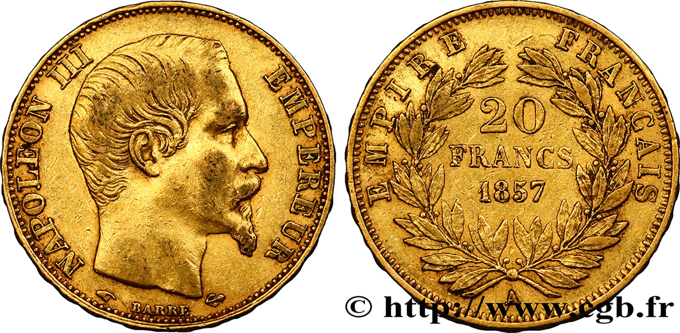 20 francs or Napoléon III, tête nue 1857 Paris F.531/12 TB35