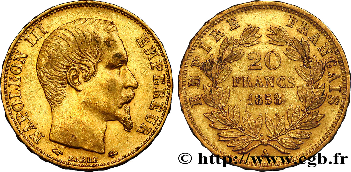 20 francs or Napoléon III, tête nue 1858 Paris F.531/13 TTB42