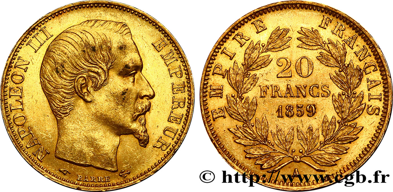 20 francs or Napoléon III, tête nue 1859 Paris F.531/15 TTB48