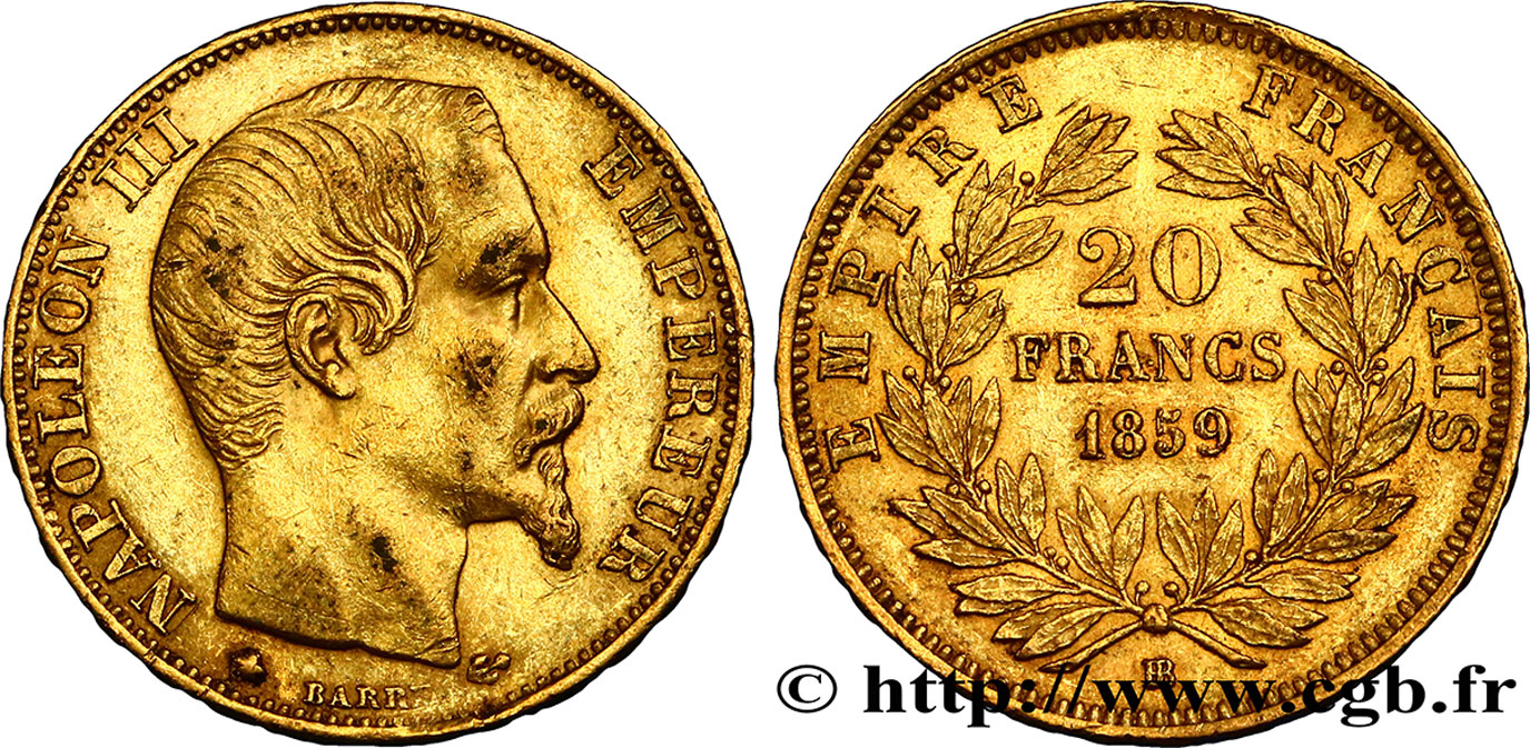 20 francs or Napoléon III, tête nue 1859 Strasbourg F.531/16 TTB40