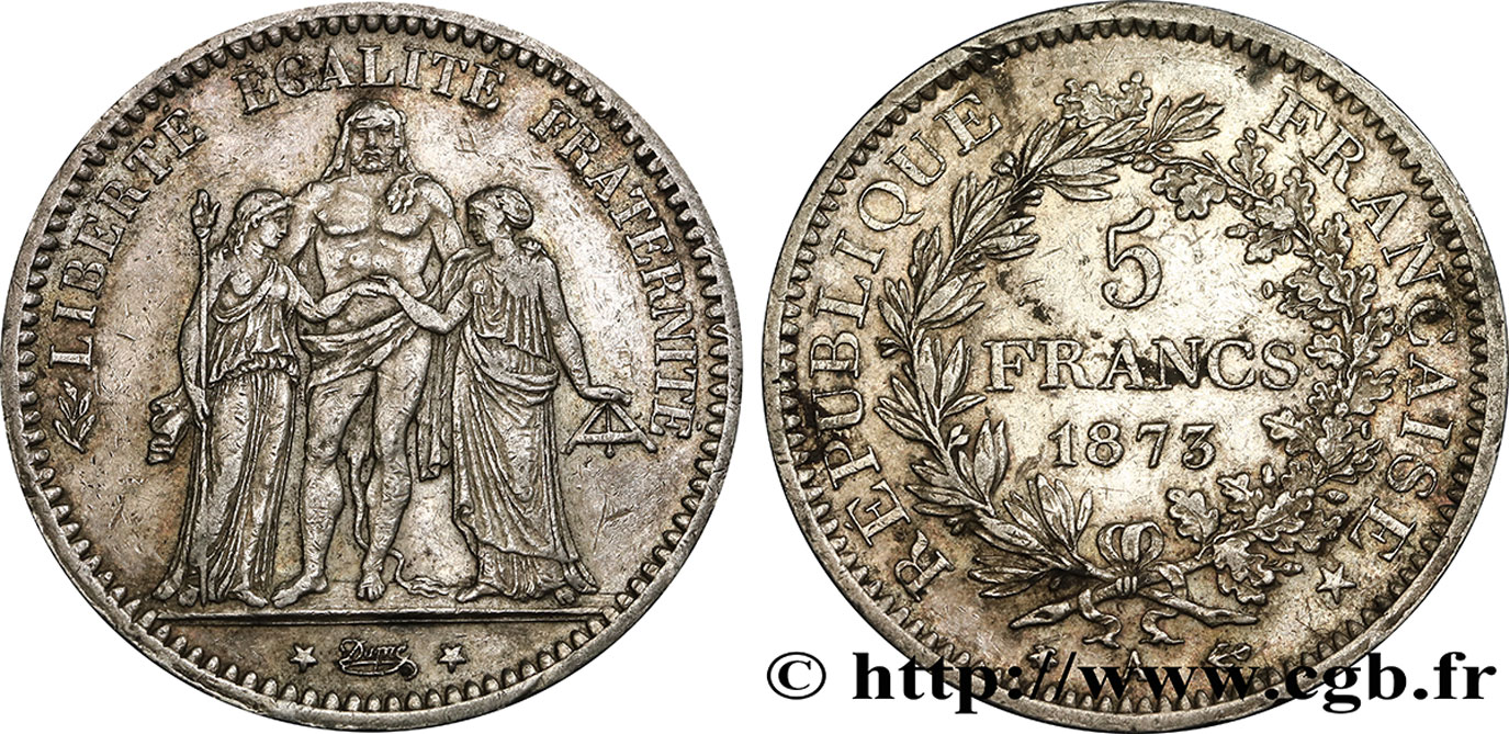 5 francs Hercule 1873 Paris F.334/9 TTB45 