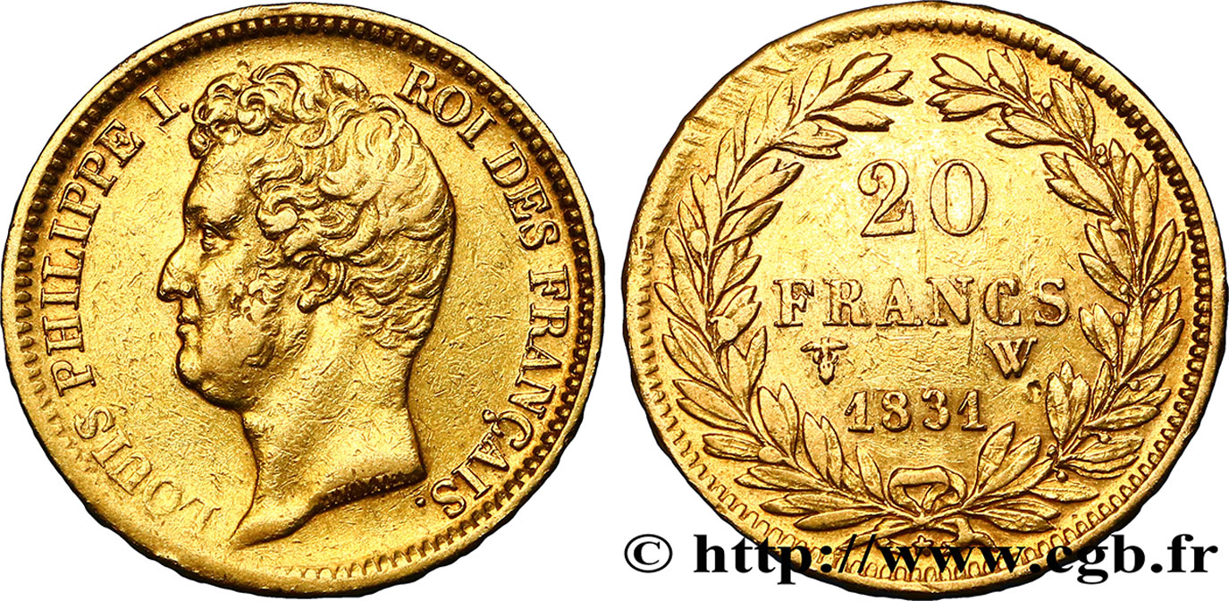 20 francs or Louis-Philippe, Tiolier, tranche inscrite en relief 1831 Lille F.525/5 SS45 