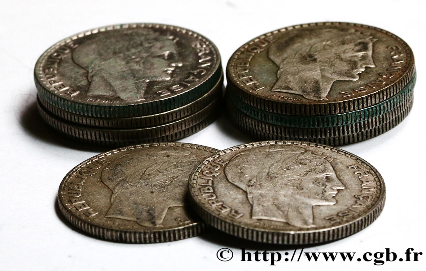 Lot de 10 pièces de 10 francs Turin, ARGENT 1929 - 1939  F.360/- lotto 