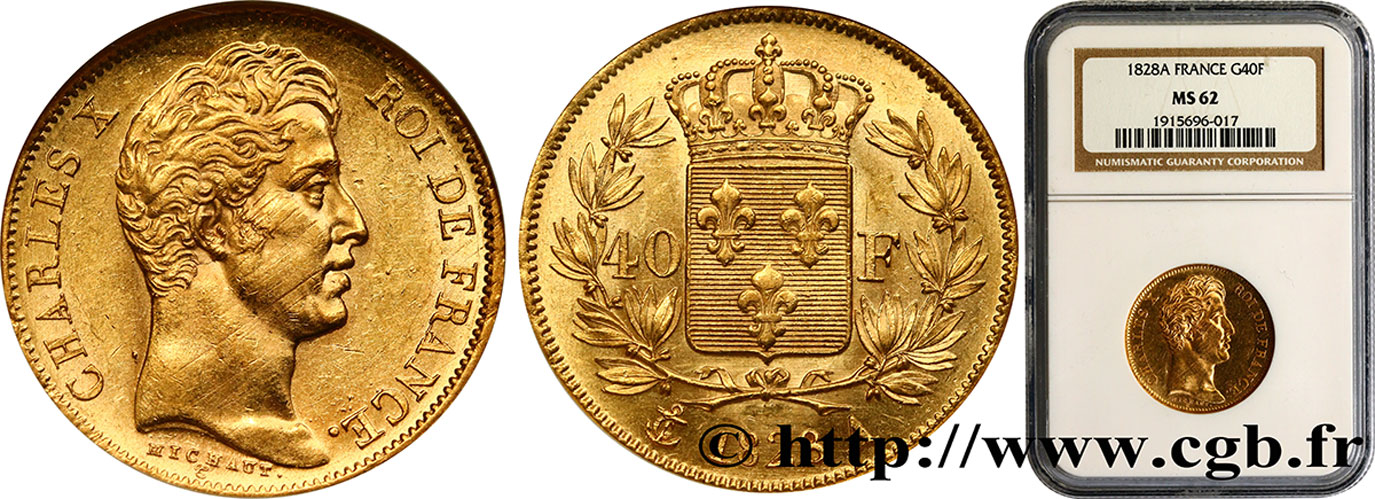 40 francs or Charles X, 2e type 1828 Paris F.544/3 SUP62 NGC