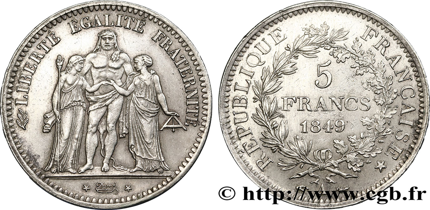 5 francs Hercule, IIe République 1849 Paris F.326/5 SUP55 