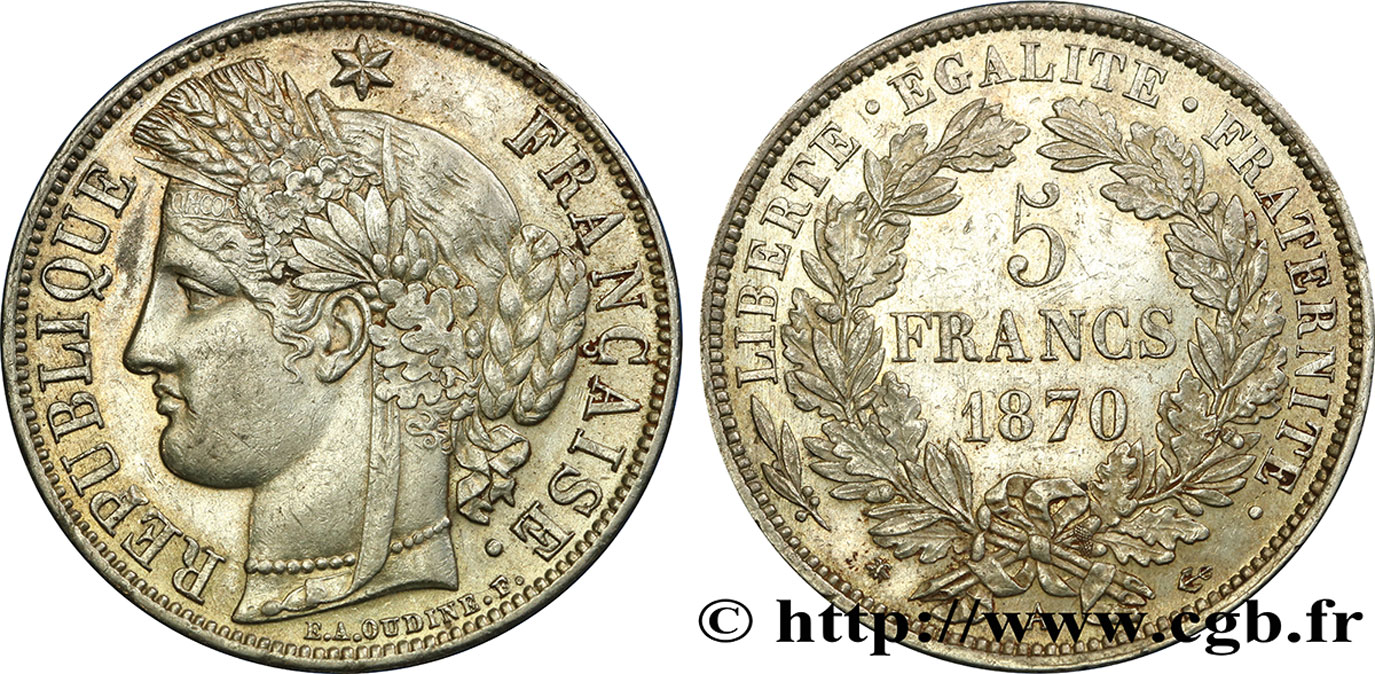 5 francs Cérès, avec légende 1870 Paris F.333/1 TTB52 
