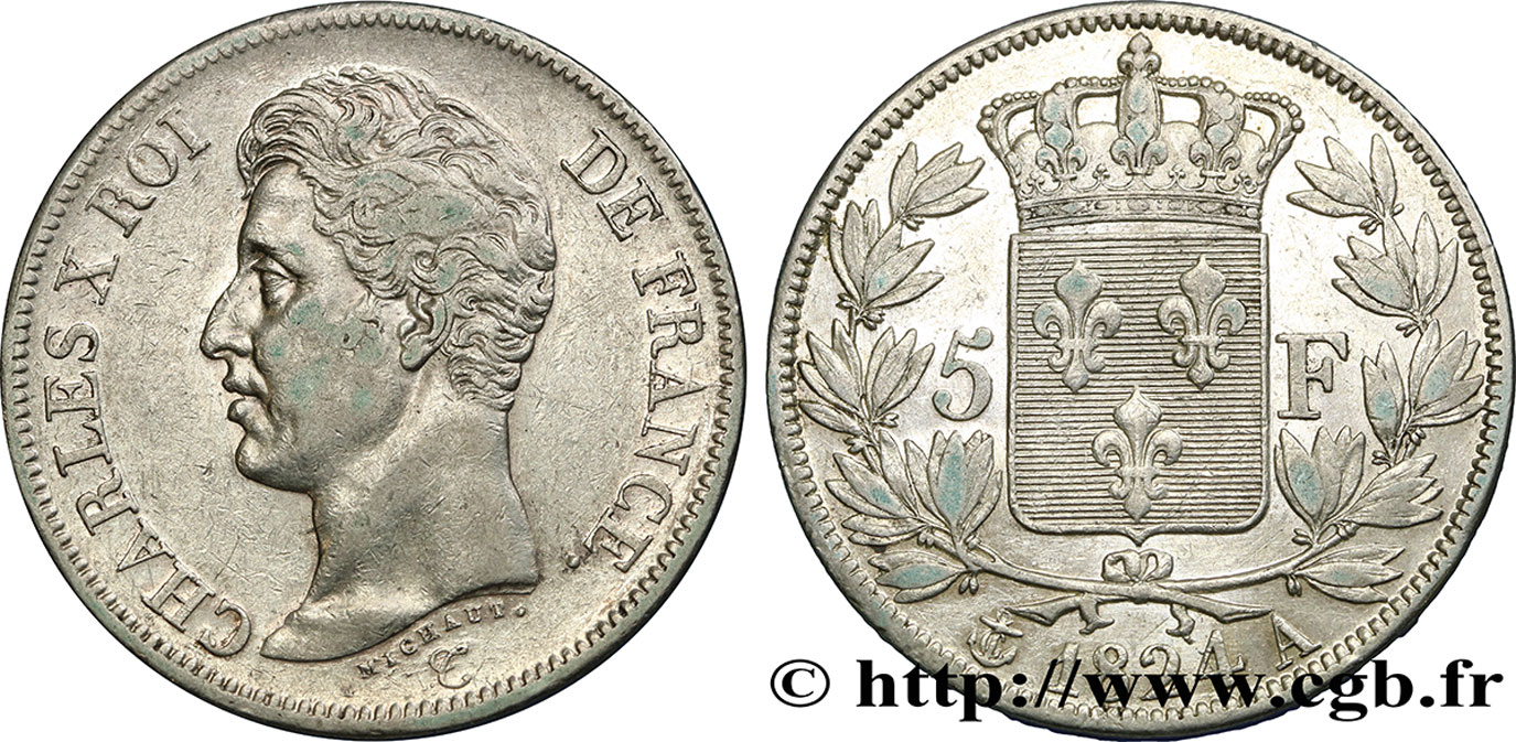 5 francs Charles X, 1er type 1824 Paris F.310/1 TTB42 