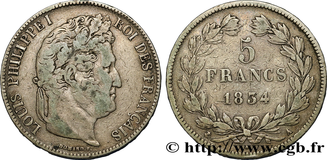 5 francs IIe type Domard 1834 Paris F.324/29 TB35