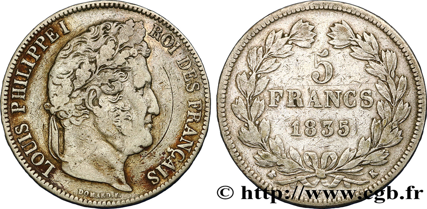 5 francs IIe type Domard 1835 Bordeaux F.324/48 TB30