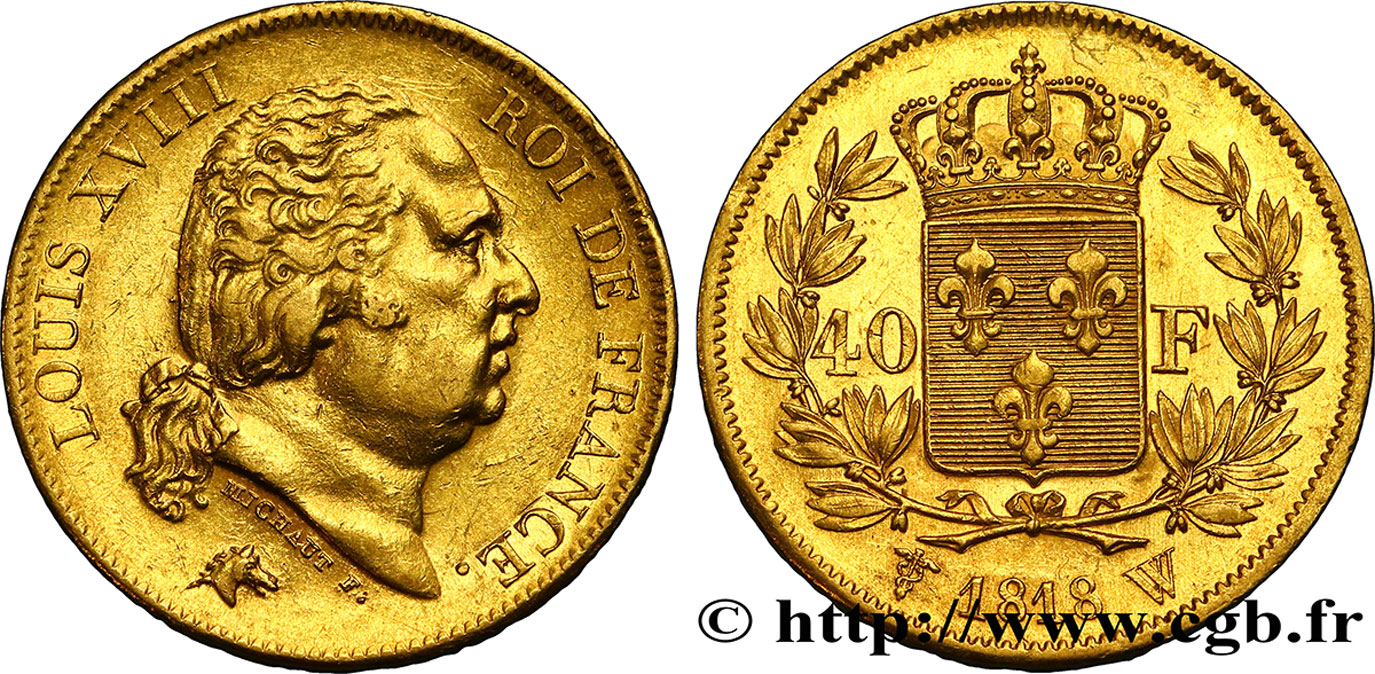 40 francs or Louis XVIII 1818 Lille F.542/8 TTB52 