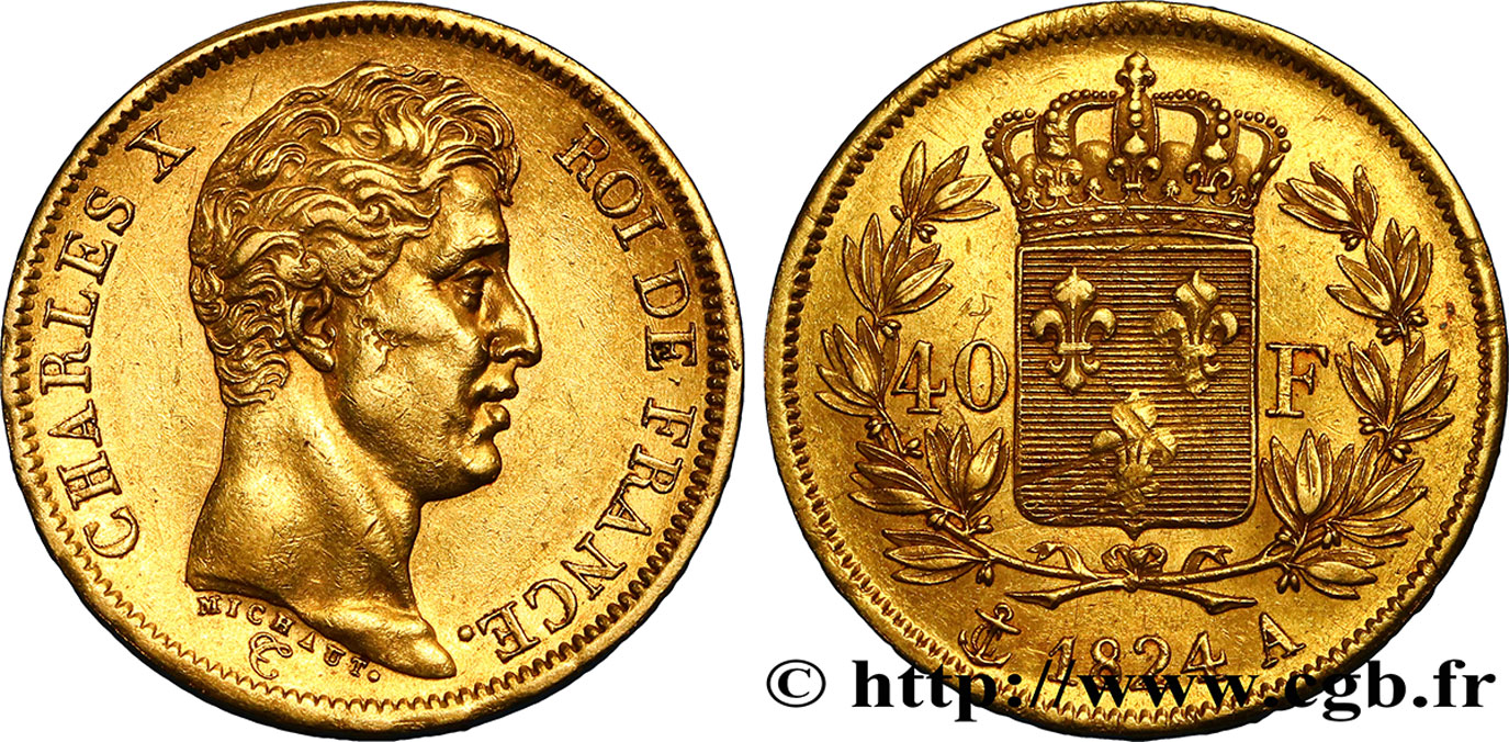 40 francs or Charles X, 1er type 1824 Paris F.543/1 TTB50 