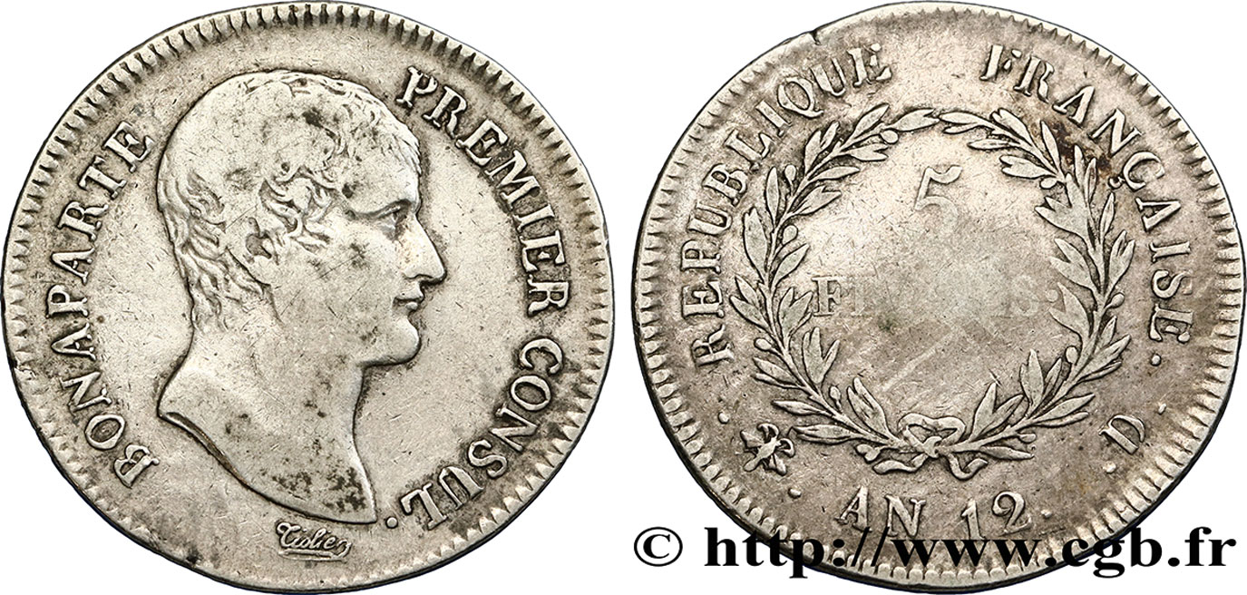 5 francs Bonaparte Premier Consul 1804 Lyon F.301/13 TB30 