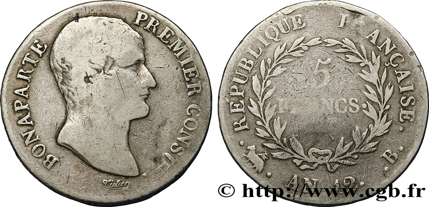 5 francs Bonaparte Premier Consul 1804 Rouen F.301/11 MB15 